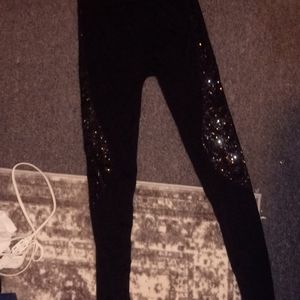 Black leggings with sequins.